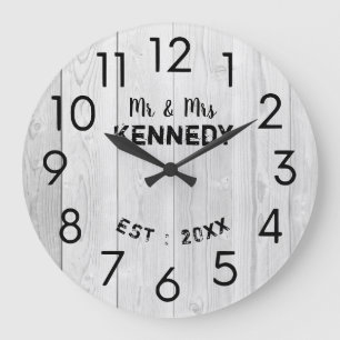 Grande Horloge Ronde Anniversaire du Mariage en bois blanc rustique