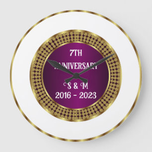 Grande Horloge Ronde Anniversaire géométrique moderne violet blanc et o