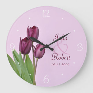 Grande Horloge Ronde Anniversaire pourpre de tulipes