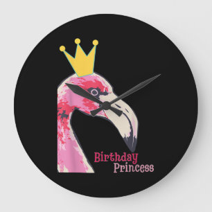 Grande Horloge Ronde Anniversaire Princesse Flamant rose fille Flaman
