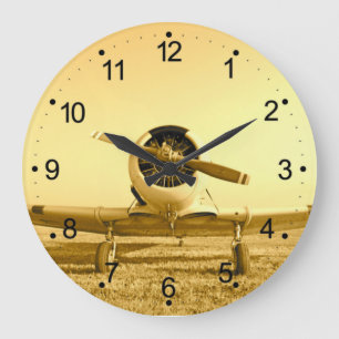 Grande Horloge Ronde Antique avion propulseur jaune doré