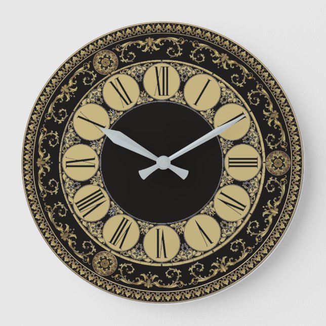 Grande Horloge Ronde Antique élégant noir et or (Recto)