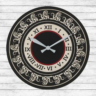 Grande Horloge Ronde Antique Look noir et écrin avec Bourgogne