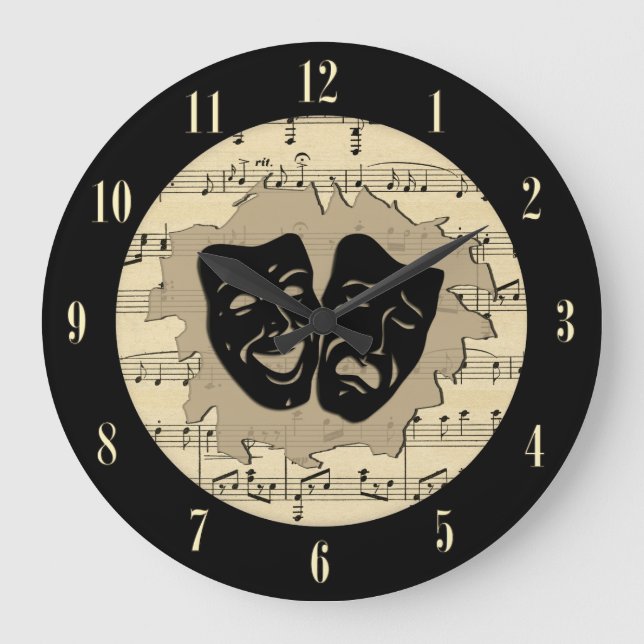 Grande Horloge Ronde Antique Music and Theater Masks with Numbers (Recto)