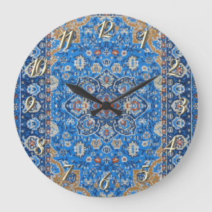 Grande Horloge Ronde Antique Oriental Bleu Turc Tapis Perse