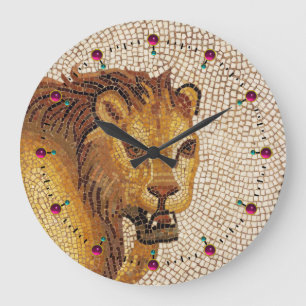 GRANDE HORLOGE RONDE ANTIQUE ROMAN MOSAICS / LION