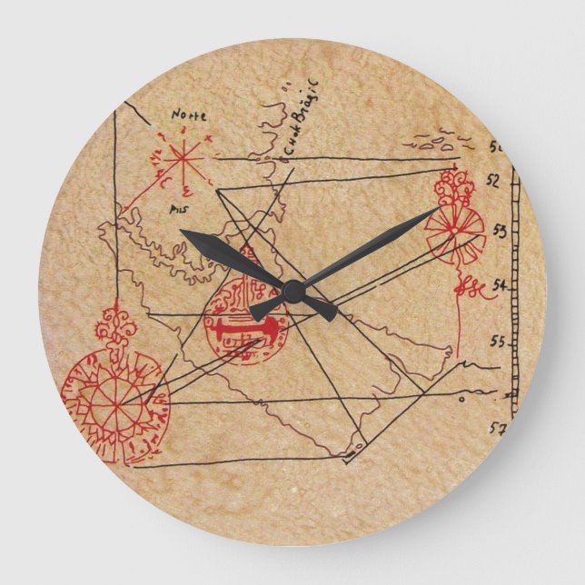 GRANDE HORLOGE RONDE ANTIQUE TALISMAN / PIRATES CARTE DU TRÉSOR PARCHEM (Recto)