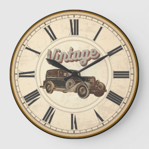 GRANDE HORLOGE RONDE ANTIQUE TEMPS ROMAIN NUMÉRAUX VINTALE VOITURE