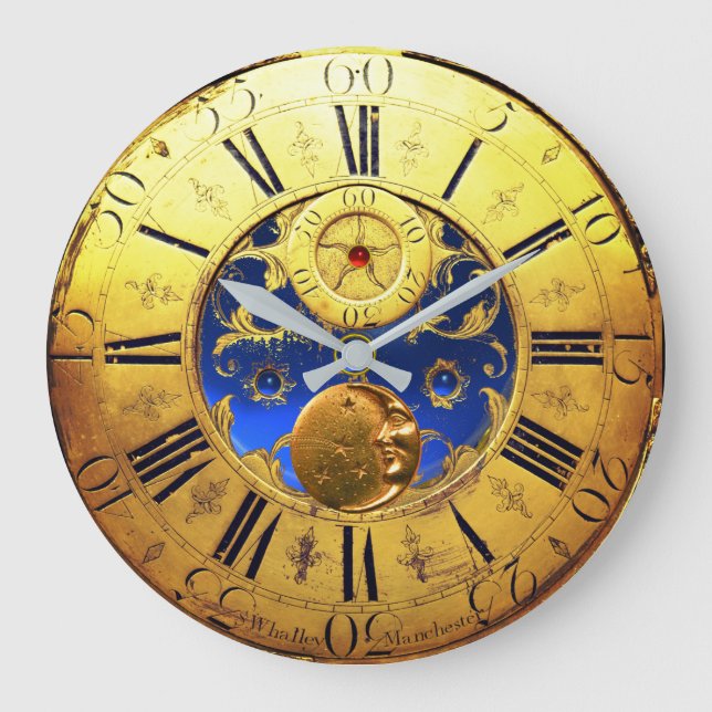 Grande Horloge Ronde ANTIQUE TIME , Sun, Moon, Stars, Blue Gem, Gold Ye (Recto)