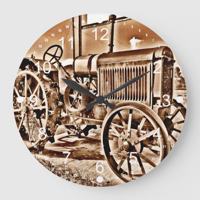 Grande Horloge Ronde Antique Tractor Farm Equipment Classic Sepia (Recto)
