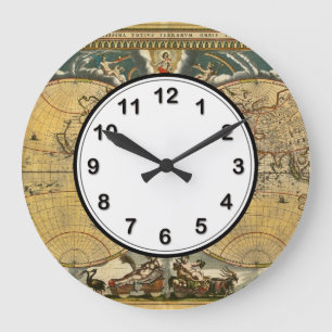 Grande Horloge Ronde Antique World Map - 1664