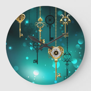 Grande Horloge Ronde Antiques clés squelette sur fond vert