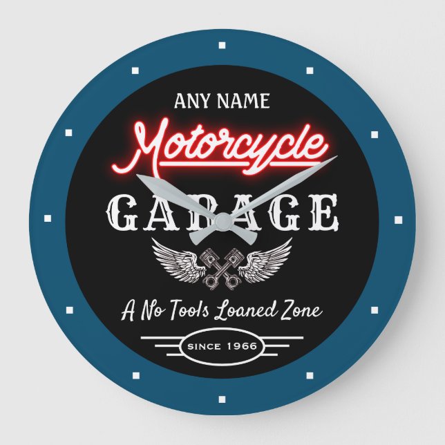 Grande Horloge Ronde Any Name Red Faux Neon Garage Date Blue Black  (Recto)