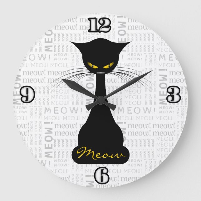 Grande Horloge Ronde APAL : Meow de chat noir (Recto)