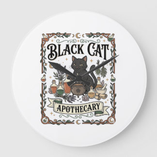 Grande Horloge Ronde Apothicaire Chat Noir Chat Sorcière Mystique Apoth