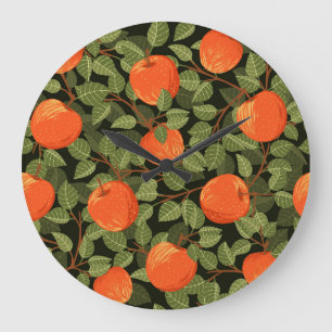 Grande Horloge Ronde Apple Harvest : Feuilles verts Vintages