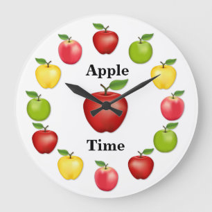 Grande Horloge Ronde Apple Time, Delicious, Granny Smith, Variété rose