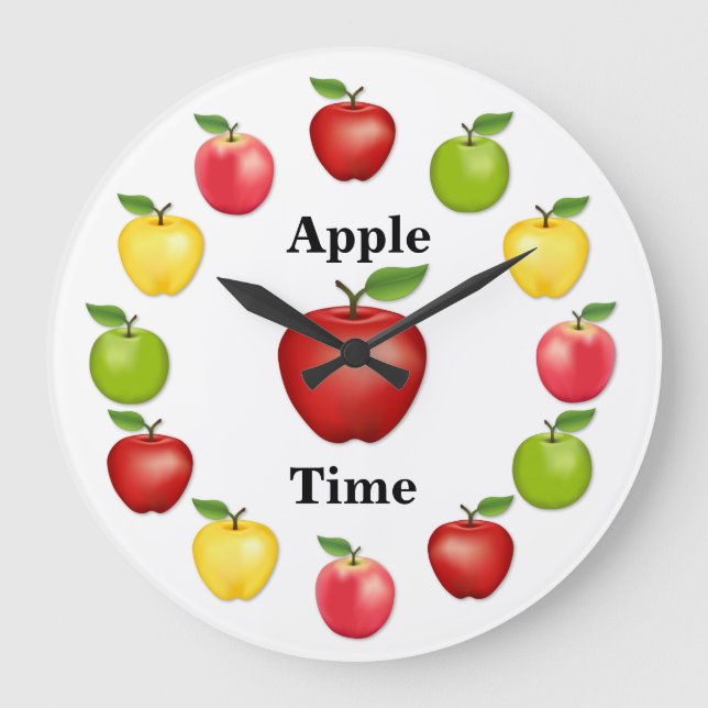 Grande Horloge Ronde Apple Time, Delicious, Granny Smith, Variété rose (Recto)