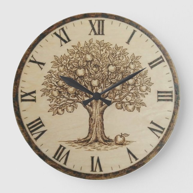 Grande Horloge Ronde Apple Tree wooden Wall Clock  (Recto)