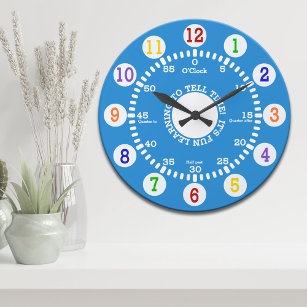 Grande Horloge Ronde Apprendre à dire l'heure (bleu)