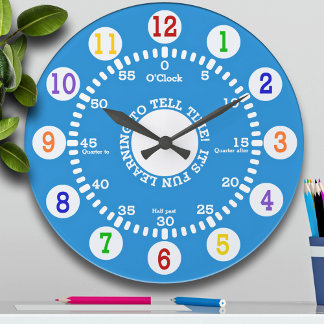 Grande Horloge Ronde Apprendre à dire l'heure (bleu)