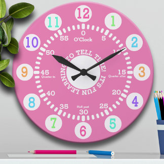 Grande Horloge Ronde Apprendre à dire l'heure (rose)