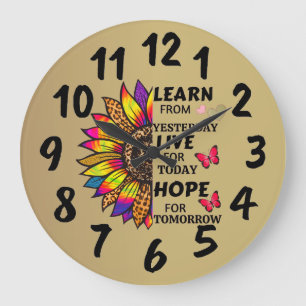 Grande Horloge Ronde Apprendre De Citations Hier Rainbow Sunflower Gold