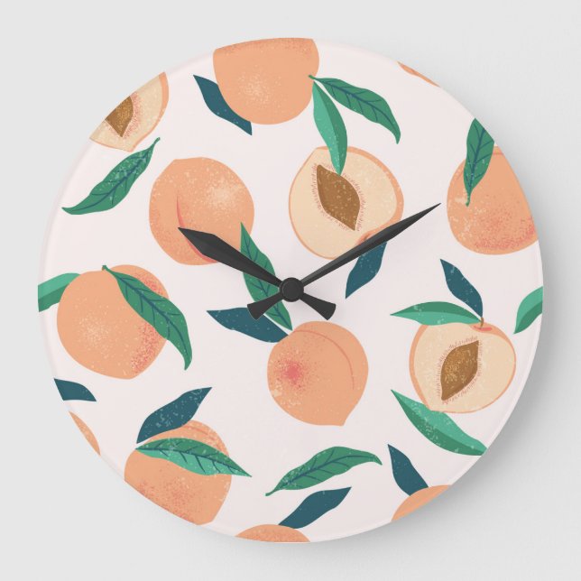Grande Horloge Ronde Appricot de Pêche : Motif Tropical Sans Seamless. (Recto)