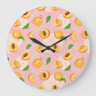 Grande Horloge Ronde Apricot, feuille, texture vintage transparente.