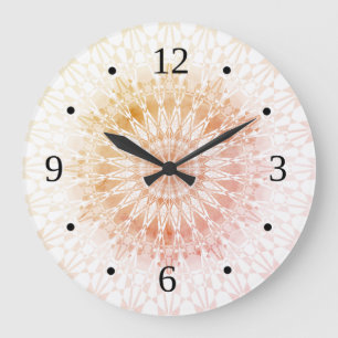 Grande Horloge Ronde Apricot Mandala géométrique
