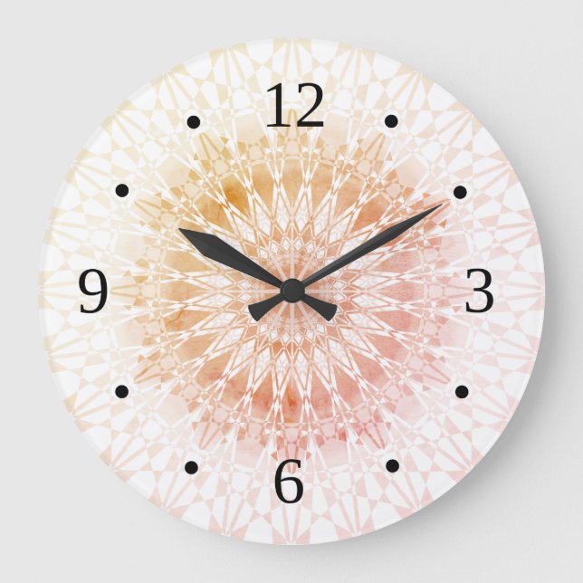 Grande Horloge Ronde Apricot Mandala géométrique (Recto)