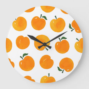Grande Horloge Ronde Apricots Aquarelle Blanc Arrière - plan Vintage