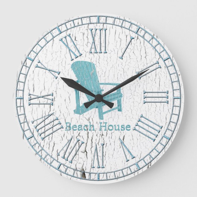 Grande Horloge Ronde Aqua Adirondack Chaise Votre Texte (Recto)