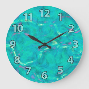 Grande Horloge Ronde Aqua Blue Green Abstract