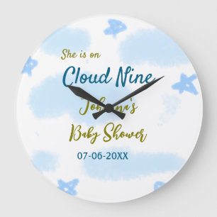 Grande Horloge Ronde Aqua or gold elle est sur un nuage neuf baby showe