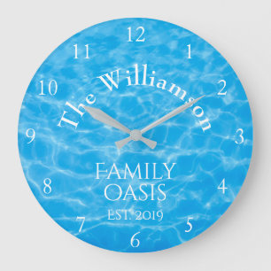 Grande Horloge Ronde Aqua Piscine Eté Eau Riples Famille