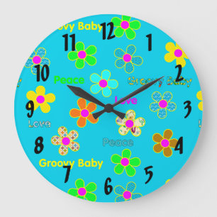 Grande Horloge Ronde Aqua psychedelic 60 s Groovy Flowers
