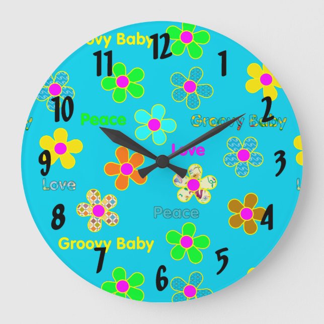 Grande Horloge Ronde Aqua psychedelic 60 s Groovy Flowers (Recto)