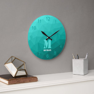 Grande Horloge Ronde Aqua turquoise Mesh Motif