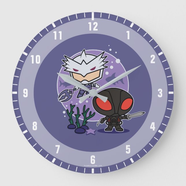 Grande Horloge Ronde Aquaman | Chibi Orm & Black Manta Graphisme sous-m (Recto)