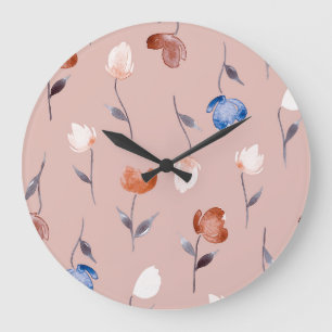 Grande Horloge Ronde Aquarelle Abstraite Florale : Pastel Seamless.