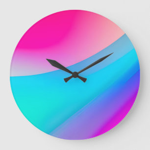Grande Horloge Ronde Aquarelle abstraite pastel ombré rose bleu