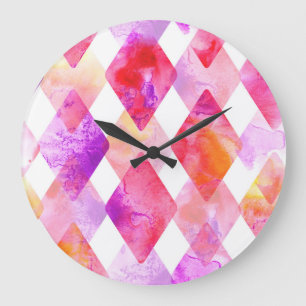 Grande Horloge Ronde Aquarelle Abstraite : Peint À La Main Sans Couleur