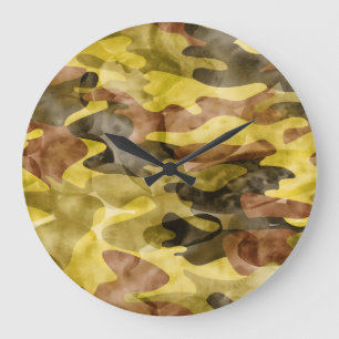 Grande Horloge Ronde Aquarelle Abstraite : Teinture de camouflage