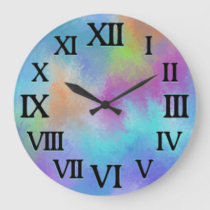 Grande Horloge Ronde Aquarelle arc-en-ciel Iridescente Holi Abstraction