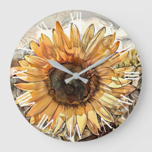 Grande Horloge Ronde Aquarelle Big Tournesol Collection élégante
