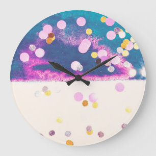 Grande Horloge Ronde Aquarelle bleu Abstraite