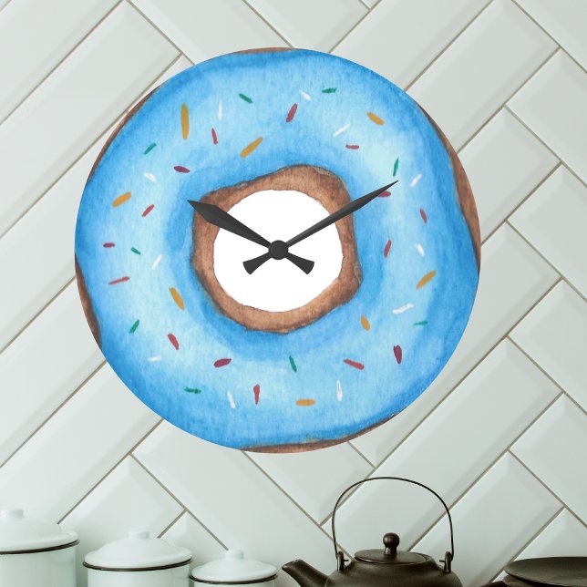 Grande Horloge Ronde Aquarelle bleue mignonne Donut (Créateur téléchargé)