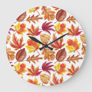 Grande Horloge Ronde Aquarelle botanique d'automne, composition transpa