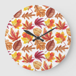 Grande Horloge Ronde Aquarelle botanique d'automne, composition transpa